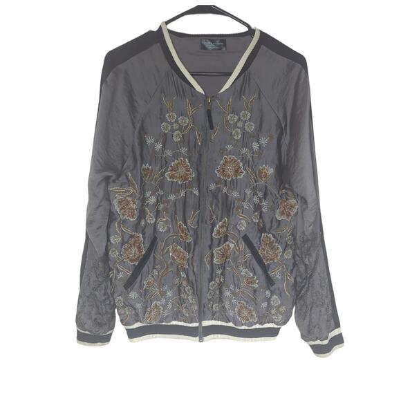 Zara beaded floral embroidered embellished varsity style jacket sz Medium - Picture 4 of 11
